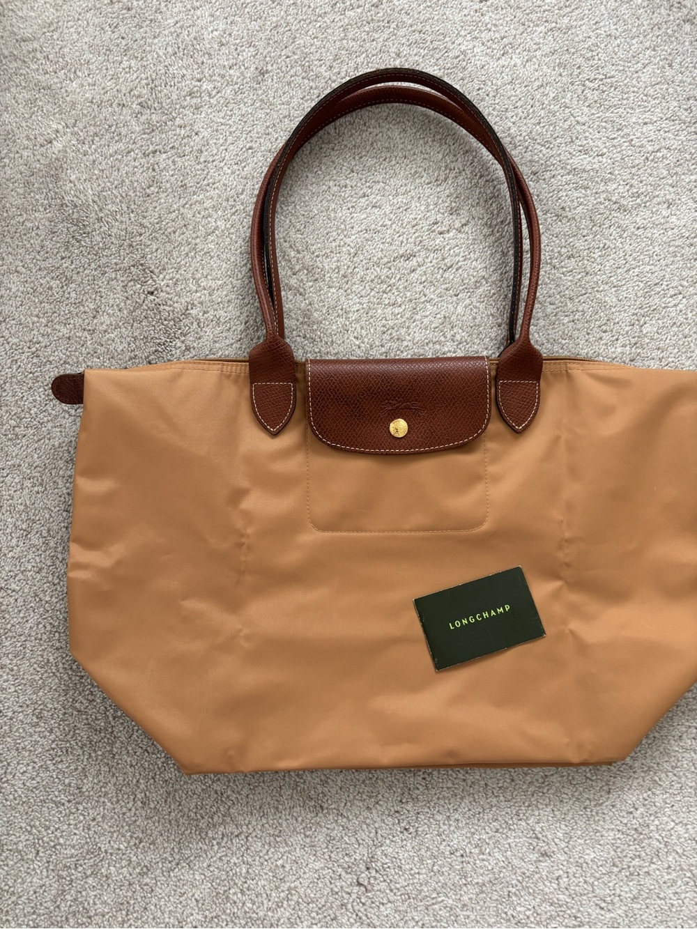 Longchamp Large Tote in Tan with Brown Trim